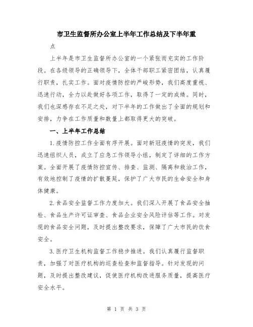 市卫生监督所办公室上半年工作总结及下半年重