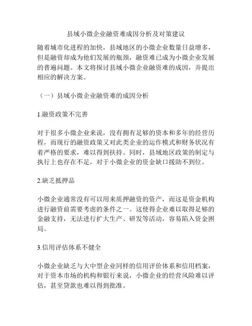 县域小微企业融资难成因分析及对策建议