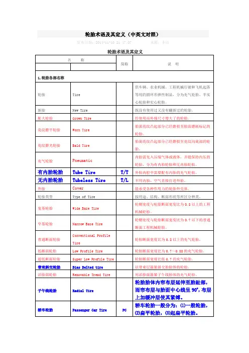 轮胎术语及其定义解析