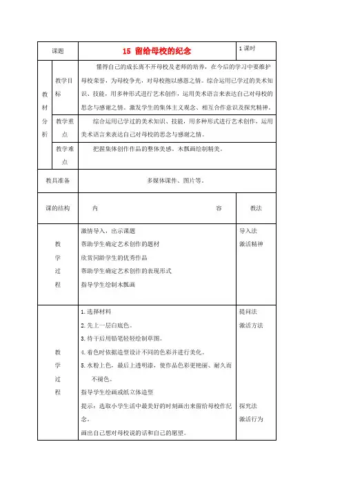 2022年人美小学美术六下《留给母校的纪念》教案 (公开课获奖)