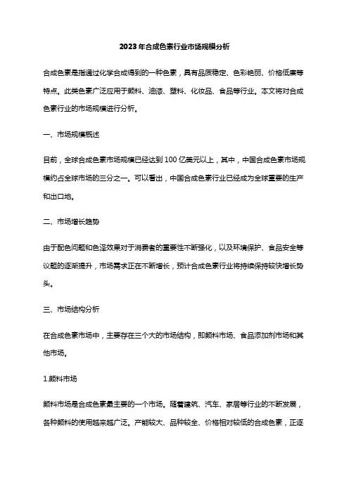 2023年合成色素行业市场规模分析