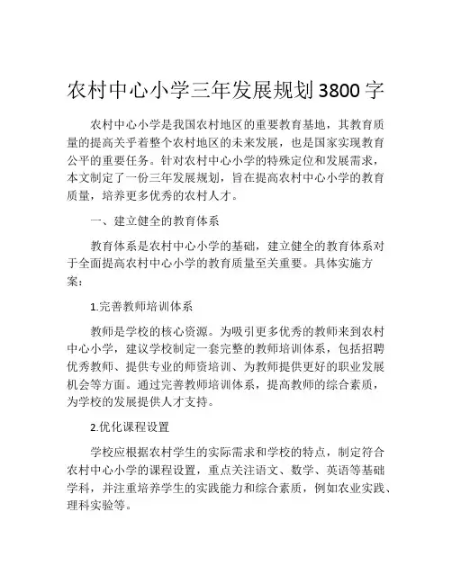 农村中心小学三年发展规划3800字
