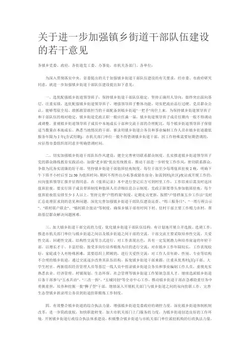 关于进一步加强镇乡街道干部队伍建设的若干意见