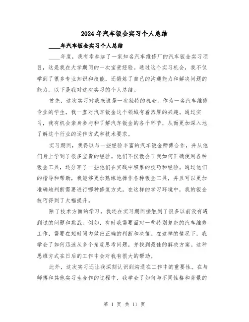 2024年汽车钣金实习个人总结（2篇）