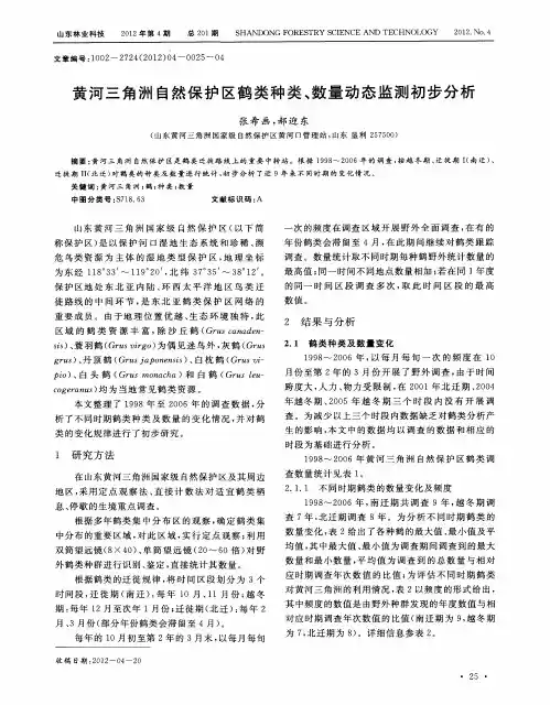 黄河三角洲自然保护区鹤类种类、数量动态监测初步分析