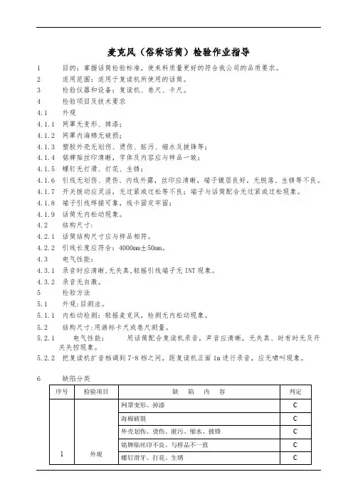 麦克风话筒检验作业指导