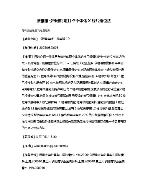 腰椎椎弓根螺钉进钉点个体化X线片定位法