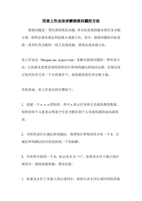 用表上作业法求解指派问题的方法