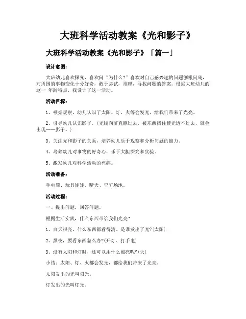 大班科学活动教案《光和影子》