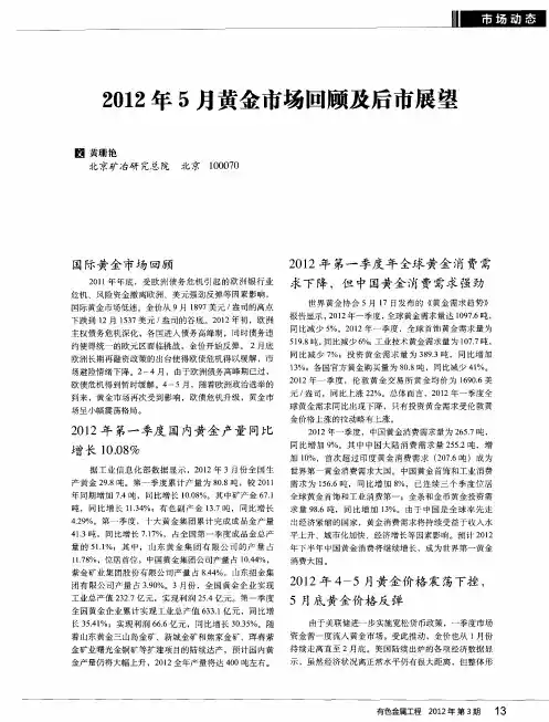 2012年5月黄金市场回顾及后市展望
