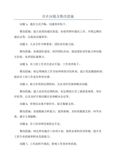 存在问题及整改措施