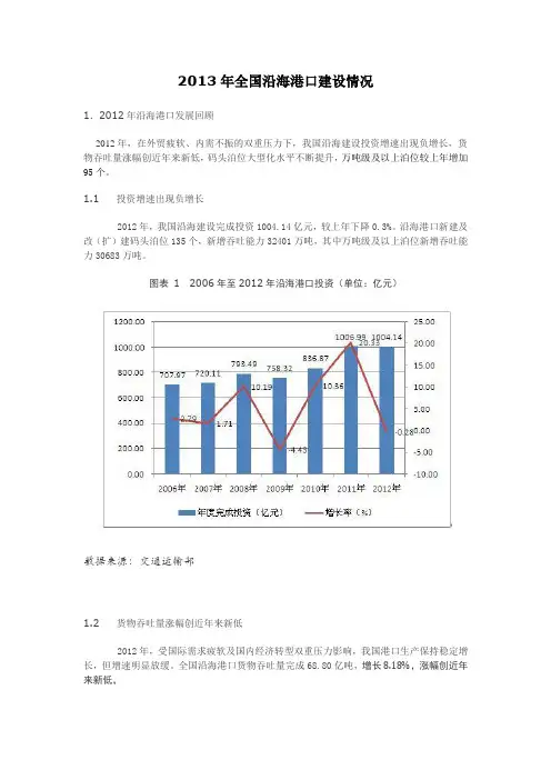 2013年全国沿海港口建设情况