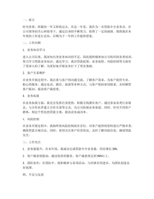 贷款中介业务个人工作总结