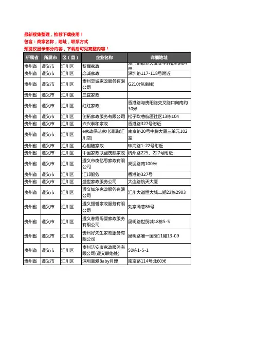 新版贵州省遵义市汇川区家政企业公司商家户名录单联系方式地址大全19家