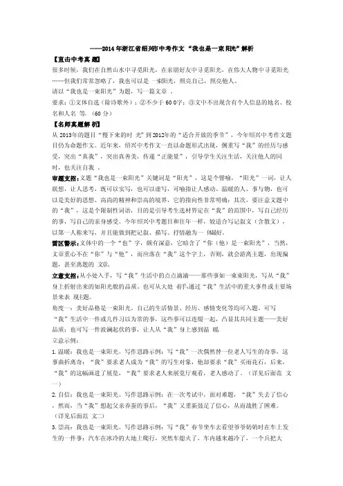 2014年浙江省绍兴市中考作文“我也是一束阳光”解析及范文