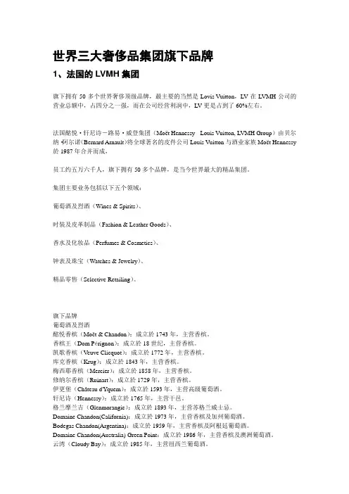 世界三大奢侈品集团旗下品牌