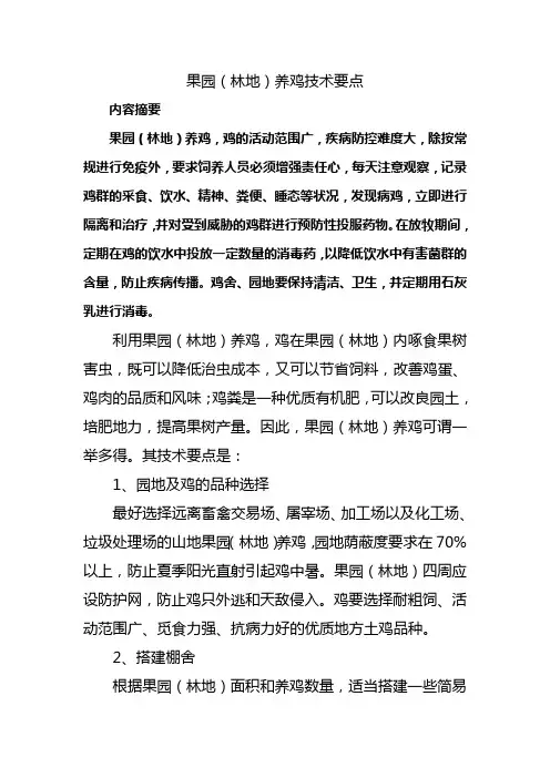 果园养鸡技术要点