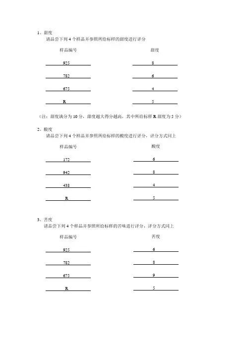 感官评定表格