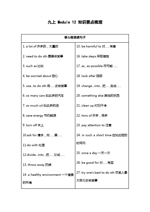 外研版九年级上Module12知识要点梳理