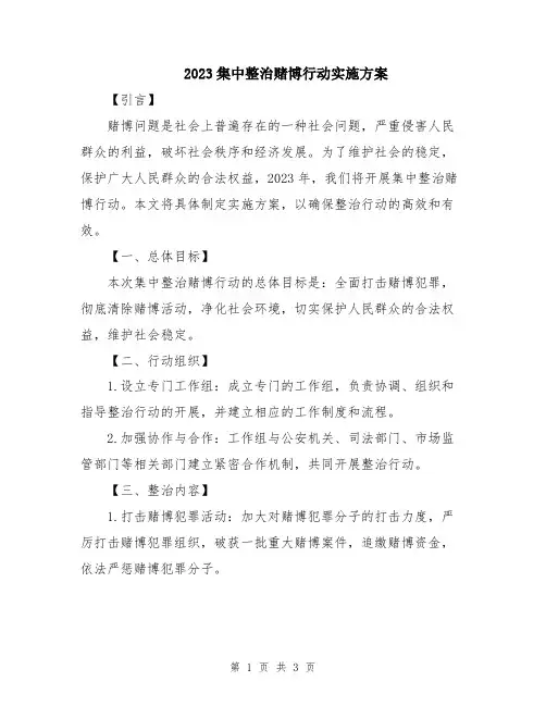 2023集中整治赌博行动实施方案