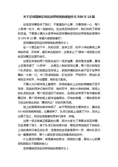 关于足球精神足球运动带给我的感悟作文500字10篇