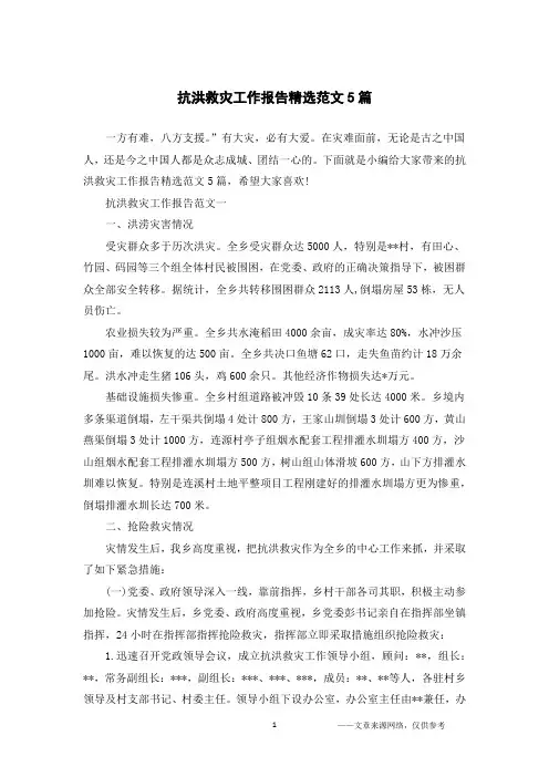 抗洪救灾工作报告精选范文5篇
