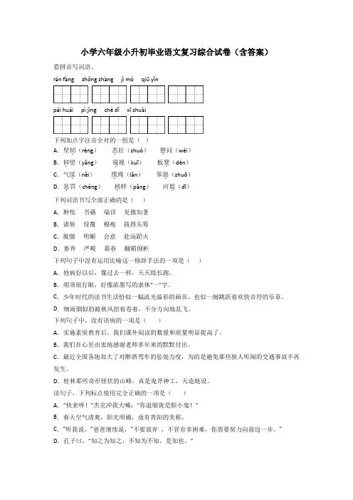 小学六年级小升初毕业语文复习综合试卷(含答案)