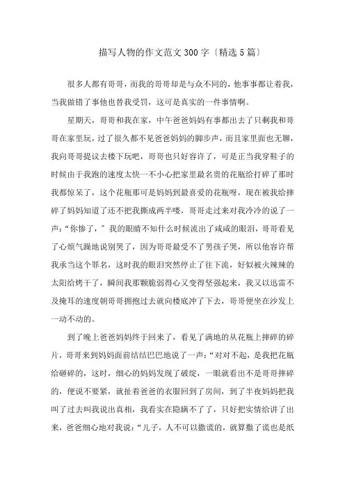 描写人物的作文范文300字(精选5篇)精选