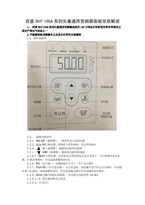 西安西普XHF100变频器变频器面板信息解读