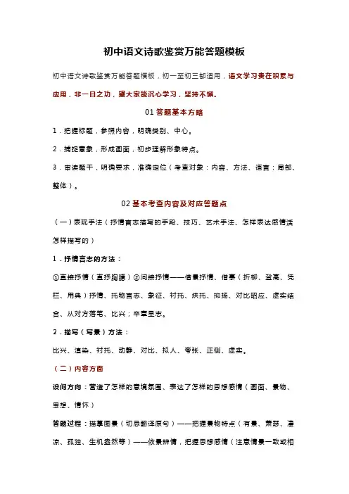初中语文诗歌鉴赏万能答题模板