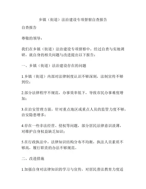 乡镇(街道)法治建设专项督察自查报告