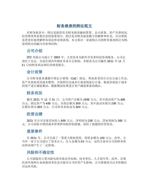财务报表的附注范文