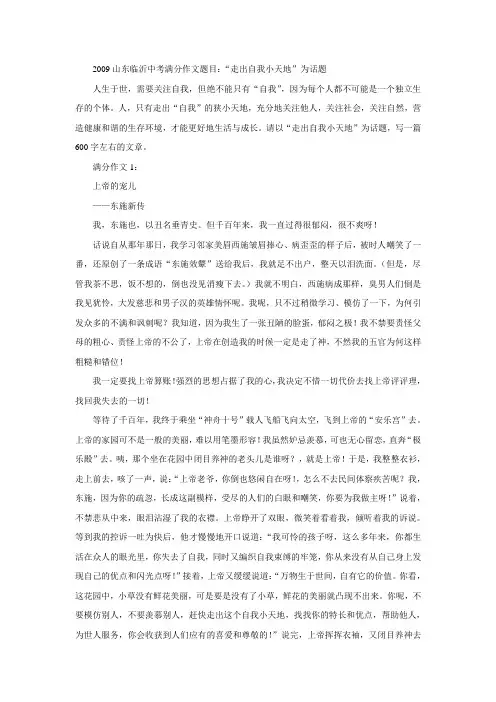 临沂市中考满分作文-2009山东临沂中考满分作文(3篇)