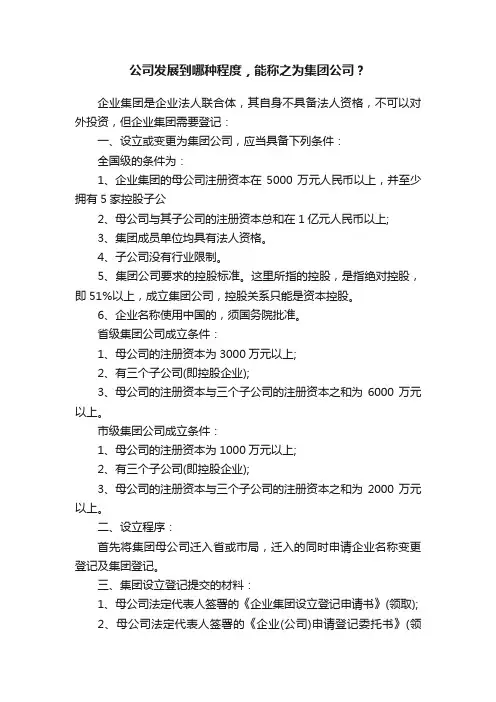 公司发展到哪种程度，能称之为集团公司？