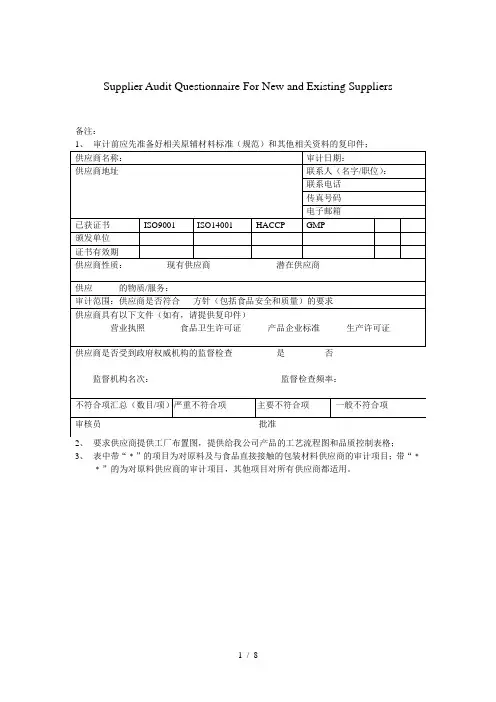供应商审计检查表