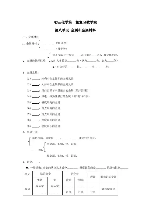 2012年人教版九年级化学中考一轮《第八单元 金属和金属材料》复习教案