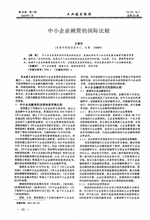 中小企业融资的国际比较