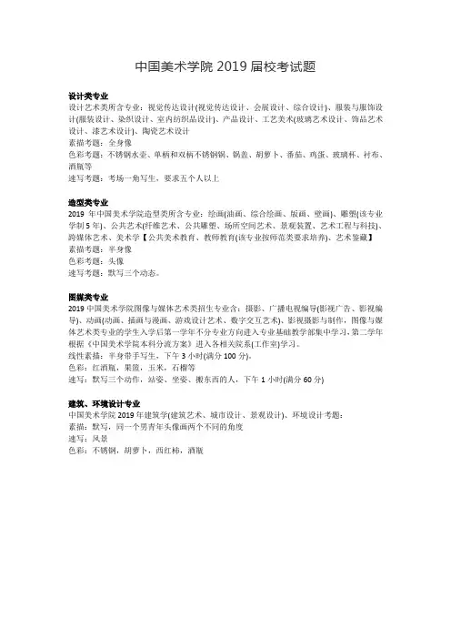 中国美术学院2019届校考试题