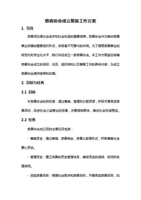 慈善协会成立筹备工作方案
