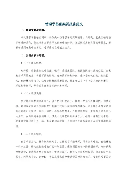 管理学基础实训报告范文