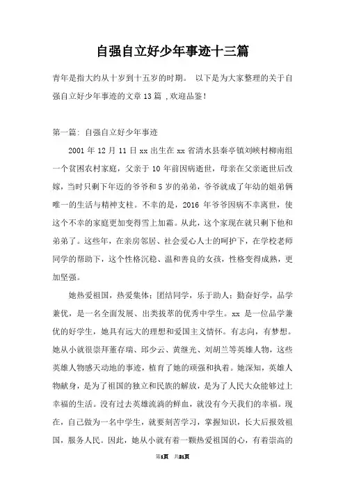 自强自立好少年事迹十三篇