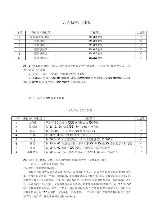 六点优先工作制表格