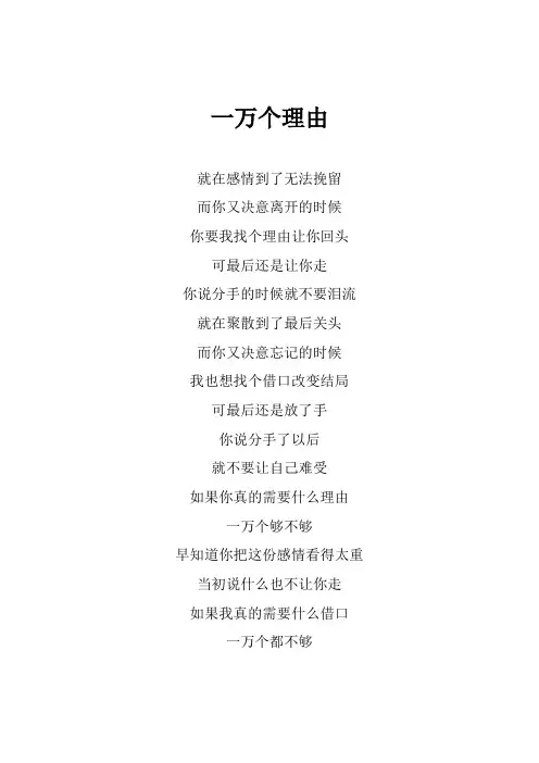 郑源《一万个理由》歌词(专辑：精彩音乐汇)