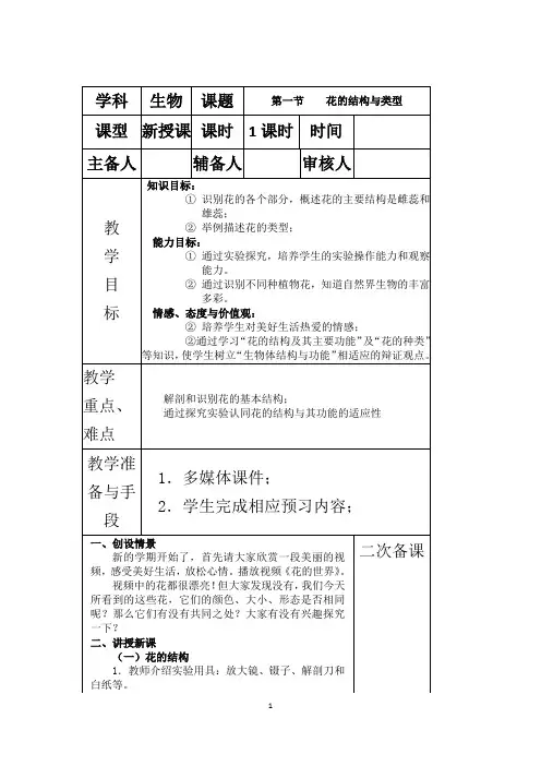 第一节    花的结构与类型