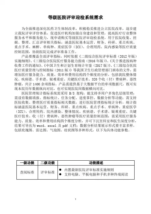等级医院评审迎检系统需求