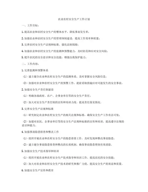 农业农村安全生产工作计划