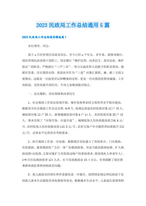 2023民政局工作总结通用5篇