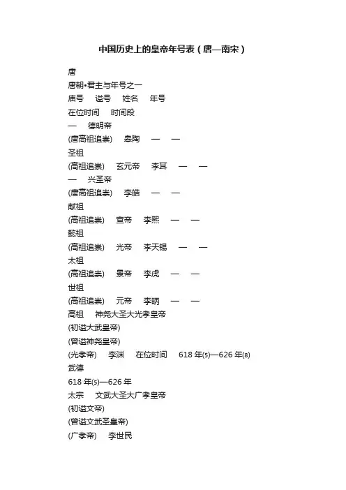 中国历史上的皇帝年号表（唐—南宋）