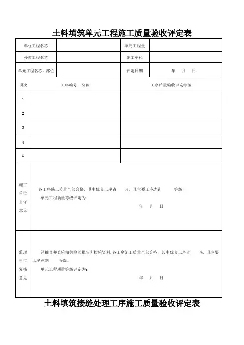 土料填筑单元工程施工质量验收评定表