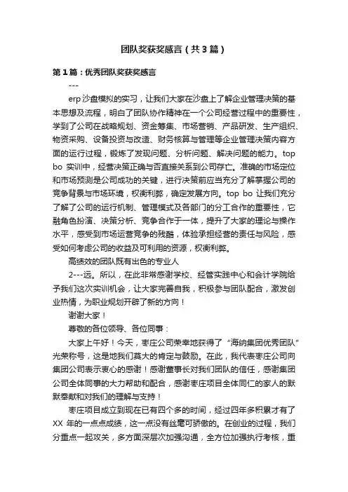 团队奖获奖感言（共3篇）